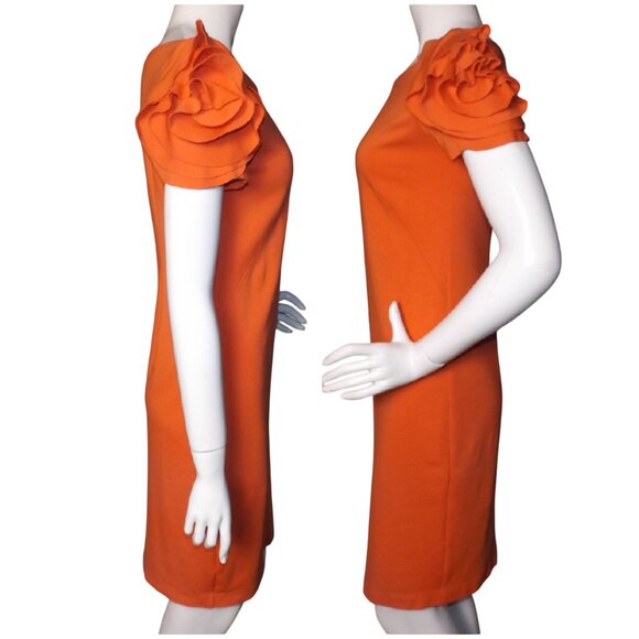 PIETRO BRUNELLI Dress, XS Maternity, Orange, Fabric Flower/Short sleeve, Zipper - Picture 10 of 15
